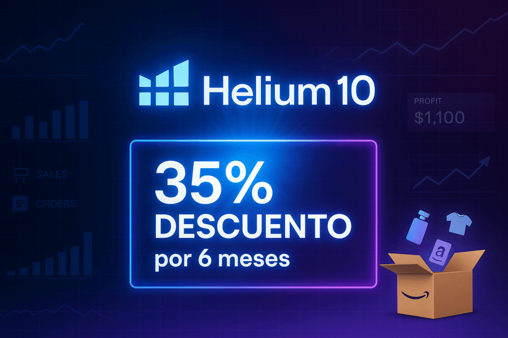 Aprovecha la oferta exclusiva del 35 % de descuento en Helium 10 durante 6 meses y descubre cómo esta potente plataforma puede ayudarte a analizar nichos, optimizar tus listados y escalar tus ventas en Amazon.
